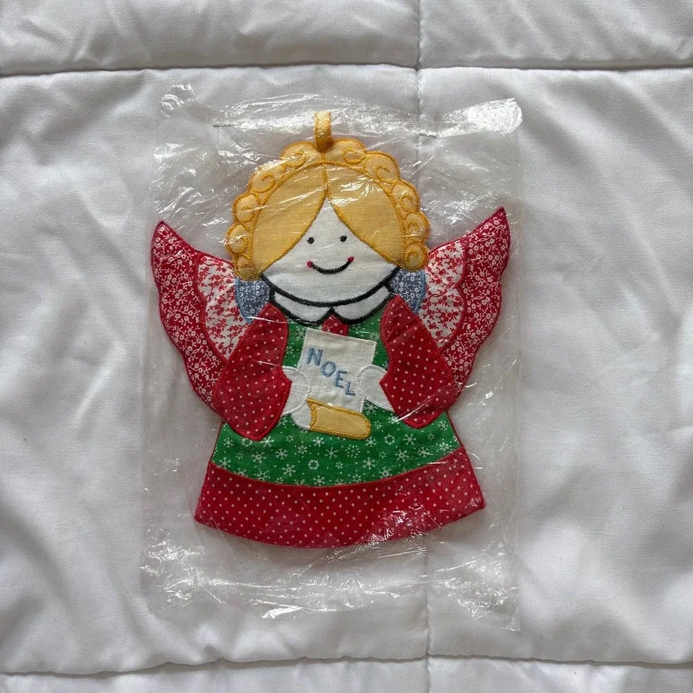 NEW Vintage Christmas Angel Pot Holder Noel Quilted Holiday Kitchen Decor Red